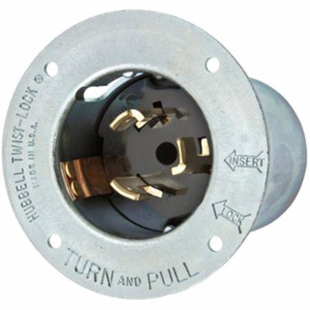EATON Hart-Lock® CS8375 3-Phase Locking Flanged Inlet, 250 VAC, 50 A, 3 Poles, 4 Wires, Steel