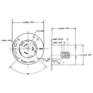 EATON Hart-Lock® CS8375 3-Phase Locking Flanged Inlet, 250 VAC, 50 A, 3 Poles, 4 Wires, Steel
