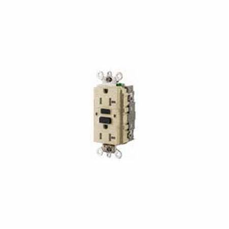 125 VAC 20 A, Hubbell (Wiring Device-Kellems) GF5362SGI AUTOGUARD® Duplex GFCI Receptacle, Ivory 