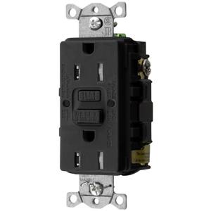 125 VAC 15 A, Hubbell Incorporated GFTRST15BK Autoguard® Self-Test GFCI Receptacle, Black