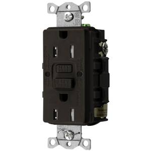 125 VAC 15 A, Hubbell Incorporated GFTRST15 Autoguard® Self-Test GFCI Receptacle, Brown