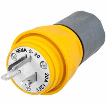 125 VAC 20 A 5-20P, Hubbell Incorporated HBL14W33A Elastogrip® Straight Blade Plug, Yellow