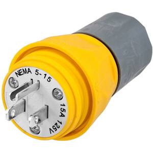 125 VAC 15 A 5-15P, Hubbell Incorporated HBL14W47A Elastogrip® Straight Blade Plug, Yellow