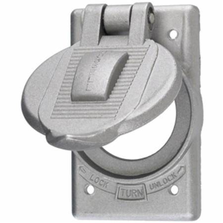 1-Gang, Single Lid, Hubbell Incorporated HBL20405 Hubbellock® Weatherproof Device Box Cover, 1-Gang, Cast Aluminum, Self-Closing