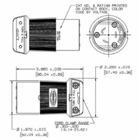480 VAC 20 A L8-20R, Hubbell Incorporated HBL2343 Twist-Lock®, Insulgrip® Locking Device Connector