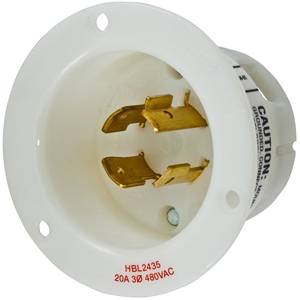 480 VAC 20 A L16-20P, Hubbell Incorporated HBL2435 Twist-Lock®, Insulgrip® Locking Device Flanged Inlet
