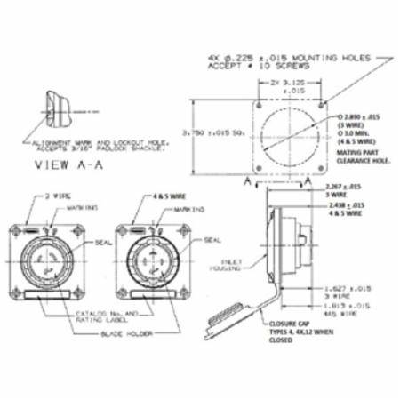 125 VAC 30 A L5-30P, Hubbell Incorporated HBL2615SW Twist-Lock®, Safety-Shroud® Locking Device Flanged Inlet