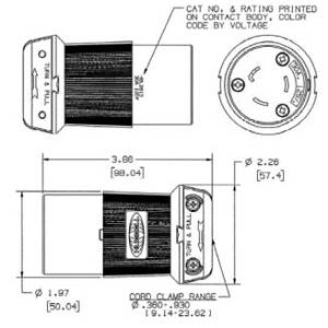480 VAC 30 A L8-30R, Hubbell Incorporated HBL2643 Twist-Lock®, Insulgrip® Locking Device Connector