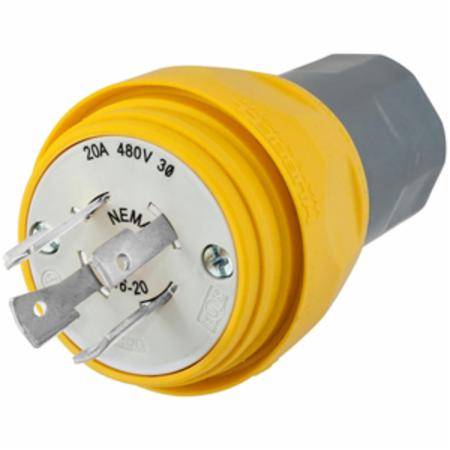 480 VAC 20 A L16-20P, Hubbell Incorporated HBL26W76 Twist-Lock® Locking Device Plug