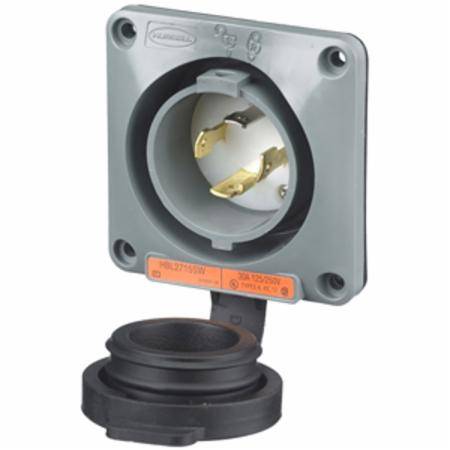 125/250 VAC 30 A L14-30P, Hubbell Incorporated HBL2715SW Twist-Lock®, Safety-Shroud® Locking Device Flanged Inlet