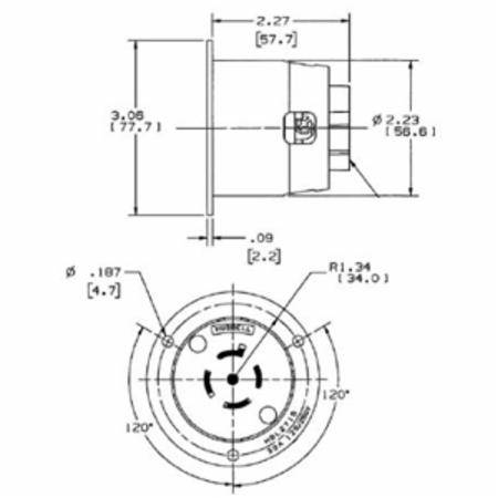 125/250 VAC 30 A L14-30P, Hubbell Incorporated HBL2715 Twist-Lock®, Insulgrip® Locking Device Flanged Inlet