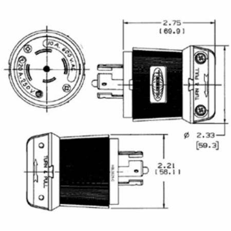 250 V, 600 VAC 10/20 A Non-NEMA, Hubbell Incorporated HBL3521C Twist-Lock®, Insulgrip® Locking Device Plug