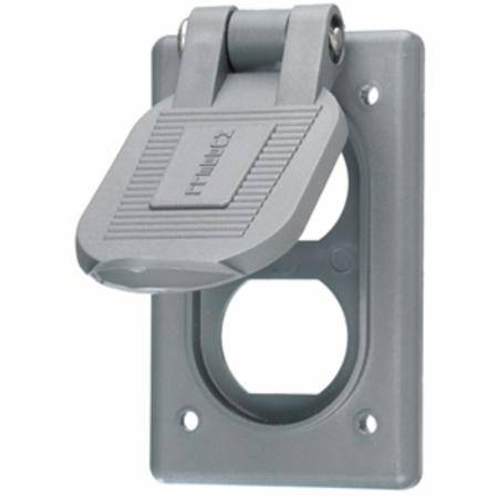 1-Gang, Single Lid, Hubbell Incorporated HBL5221 Weatherproof Device Box Cover, 1-Gang, Gray, Self-Closing