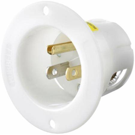 125 VAC 15 A, Hubbell Incorporated HBL5278C Straight Blade Flanged Inlet, White