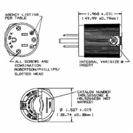 125 VAC 20 A 5-20P, Hubbell Incorporated HBL5366C Insulgrip® Straight Blade Plug, Black/White