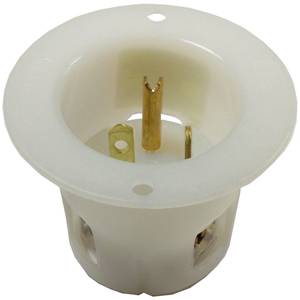 125 VAC 20 A 5-20P, Hubbell Incorporated HBL5378C Straight Blade Flanged Inlet, White