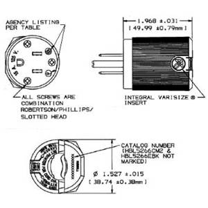 250 VAC 20 A 6-20P, Hubbell Incorporated HBL5466C Insulgrip® Straight Blade Plug, Black/White