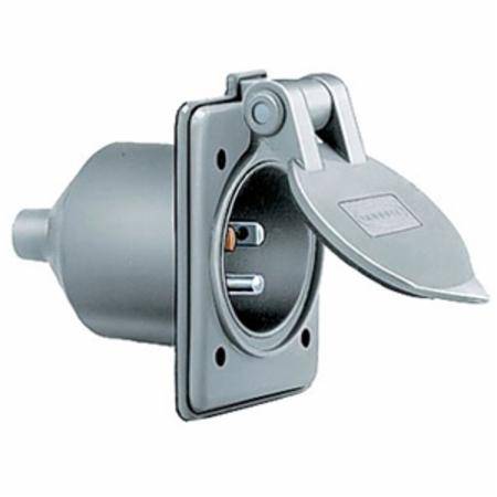 125 VAC 15 A 5-15P, Hubbell Incorporated HBL61CM64 Straight Blade Flanged Inlet and Cover, Gray