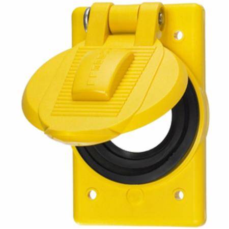 1-Gang, Single Lid, Hubbell Incorporated HBL7428WOY Hubbellock® Weatherproof Device Box Cover, 1-Gang, Yellow, Self-Closing