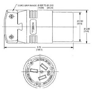 125/250 VAC 50 A 10-50R, Hubbell Incorporated HBL7515C Straight Blade Power Connector, Black/White