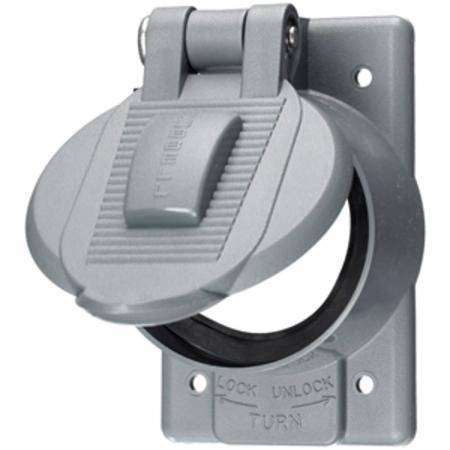 1-Gang, Single Lid, Hubbell Incorporated HBL7774WO Twist-Lock® Weatherproof Device Box Cover, 1-Gang, Gray, Self-Closing