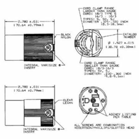 125 VAC 15 A 5-15R, Hubbell Incorporated HBL8219C Insulgrip® Straight Blade Connector, Black/White