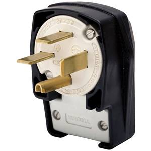 250 VAC 50 A 15-50P, Hubbell Incorporated HBL8452C Straight Blade Power Plug, Black/White