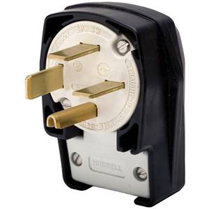 250 VAC 60 A 15-60P, Hubbell Incorporated HBL8462C Straight Blade Power Plug, Black/White