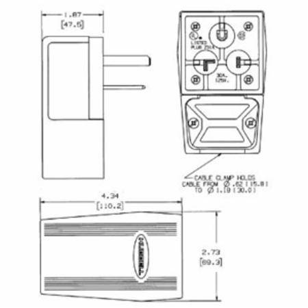1252 VAC 30 A 5-30P, Hubbell Incorporated HBL9309 Straight Blade Power Plug, Black