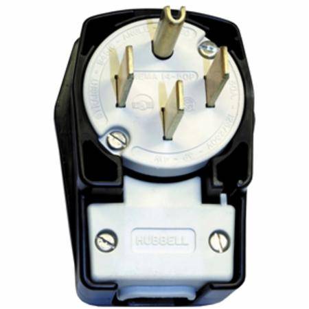 125/250 VAC 50 A 14-50P, Hubbell Incorporated HBL9452C Straight Blade Power Plug, Black/White