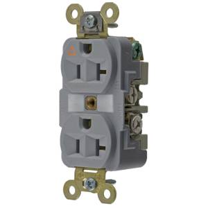 EATON Arrow Hart® IG5362GY IG5362 Duplex Grounding Isolated Straight Blade Receptacle, 125 VAC, 20 A, 2 Poles, 3 Wires, Gray