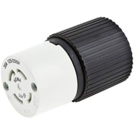 EATON Arrow Hart™ Eaton Wiring Devices L1430C Duplex GFCI Straight Locking Connector, 125/250 VAC, 30 A, 3 Poles, 4 Wires, Black/White