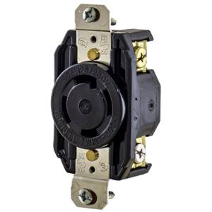 EATON Wiring Devices Arrow Hart™ L1430R Single Locking Receptacle, 125/250 VAC, 30 A, 3 Poles, 4 Wires, Black