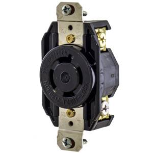 EATON Arrow Hart™ Eaton Wiring Devices L1520R L1520 3-Phase Single Watertight Straight Blade Receptacle, 250 VAC, 20 A, 3 Poles, 4 Wires, Black