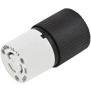 EATON Arrow Hart™ Eaton Wiring Devices L520C Locking Connector, 125 VAC, 20 A, 2 Poles, 3 Wires, Black/White