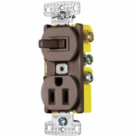 Wiring Device-Kellems RC108 Traditional 2-Position Standard Traditional Switch And Receptacle, Electrical Ratings: 120/125 VAC, 15 A, 1800 W, 1 Poles, 3 Wires, Snap Switch Reset