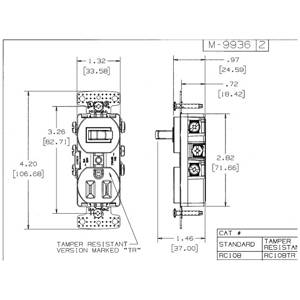 Wiring Device-Kellems RC108W 2-Position Self-Grounding Standard Switch, Electrical Ratings: 120 VAC, 15 A, 1800 W, 1 Poles, 3 Wires, Snap Switch Reset