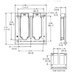 2-Gang, Gray, Hubbell Incorporated RW51450 Style Line® Weatherproof Device Box Cover, 2-Gang, Die-Cast Zinc, Self-Closing
