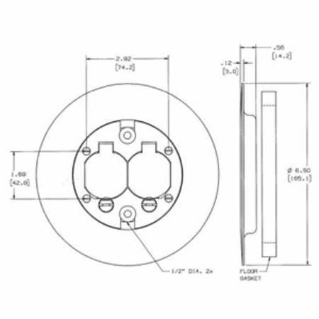 Round, Hubbell Incorporated SF39253A ScrubShield® Floor Box Cover and Carpet Flange, Duplex Receptacle
