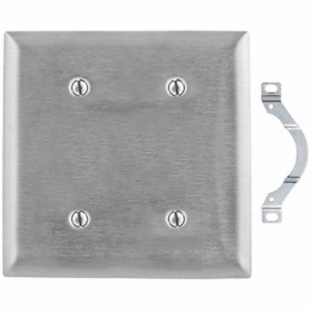 302/304 Stainless Steel, 2-Gang, Hubbell Incorporated SS24 Wallplate, Blank,