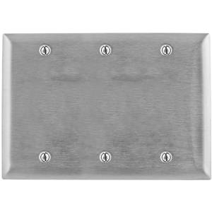 3-Gang, 302/304 Stainless Steel, Hubbell Incorporated SS33 Wallplate, Blank,