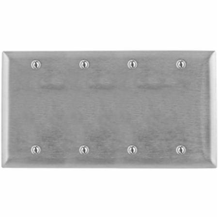 4-Gang, 302/304 Stainless Steel, Hubbell Incorporated SS43 Wallplate, Blank,