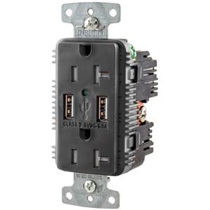 125 VAC 20 A, Hubbell Wiring Device-Kellems USB20A5BK tradeSELECT® Combination USB Charger and Receptacle, Black