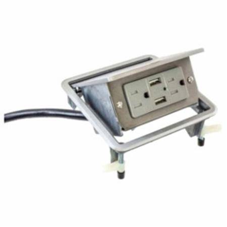 1-Gang, Square, Hubbell Incorporated WSBUSB2X2ALU USB Work Surface Pop-Up Box