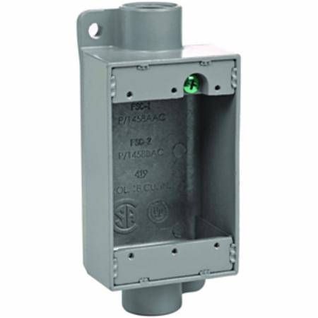 1/2" Hub, 1-Gang, Hubbell Incorporated FSC-1 Cast Device Box, Shallow