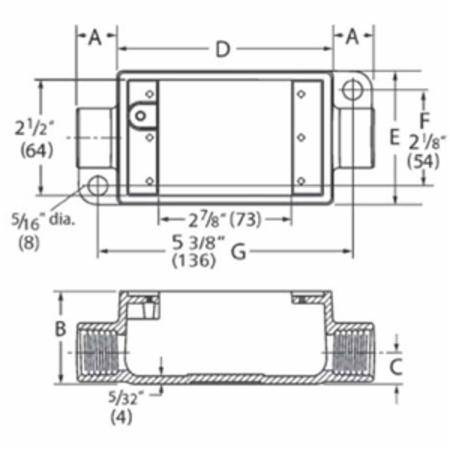 3/4" Hub, 1-Gang, Hubbell Incorporated FSC-2 Cast Device Box, Shallow