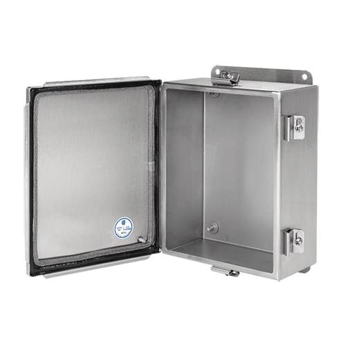 Hoffman A1008CHEMCSS Type EMC Junction Box, 10 in H x 8 in W x 4 in D, Continuous Hinged/Screw Clamp Cover, NEMA 4X/IP66 NEMA Rating, 304 Stainless Steel