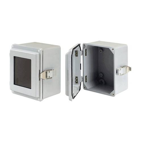 Hoffman A1066JFGQRR Junction Box, 9-1/2 in H x 6 in W x 5.78 in D, Solid/Hinged Cover, NEMA 4X/IP66 NEMA Rating, Fiberglass