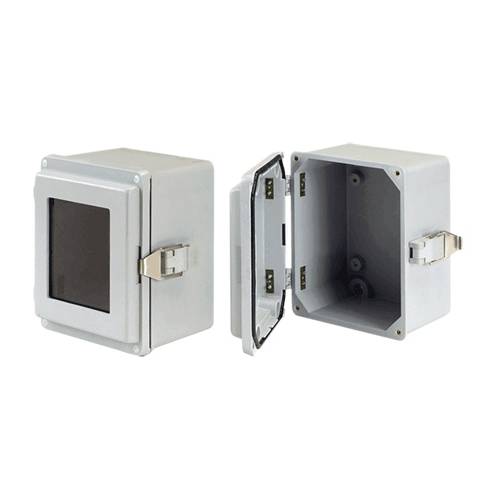 Hoffman A1066JFGQRR Junction Box, 9-1/2 in H x 6 in W x 5.78 in D, Solid/Hinged Cover, NEMA 4X/IP66 NEMA Rating, Fiberglass