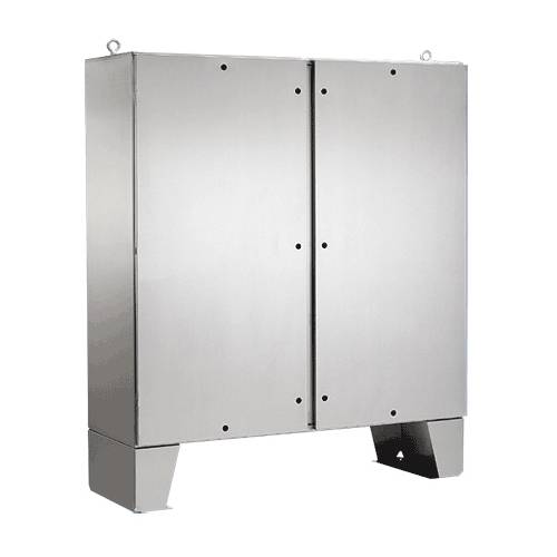 nVent HOFFMAN A60H4812SSLPQT A4S2 2-Door Enclosure With Floor Stand, 60.06 in L x 48.06 in W x 12.06 in D, NEMA 4X/IP66 NEMA Rating, 304 Stainless Steel